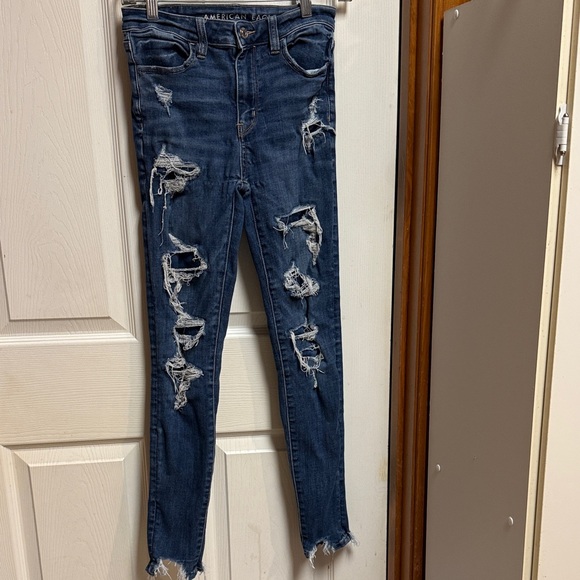 American Eagle Outfitters Denim - American Eagle Outfitters Women's Ripped Dark Blue Skinny Jeans Super High Rise